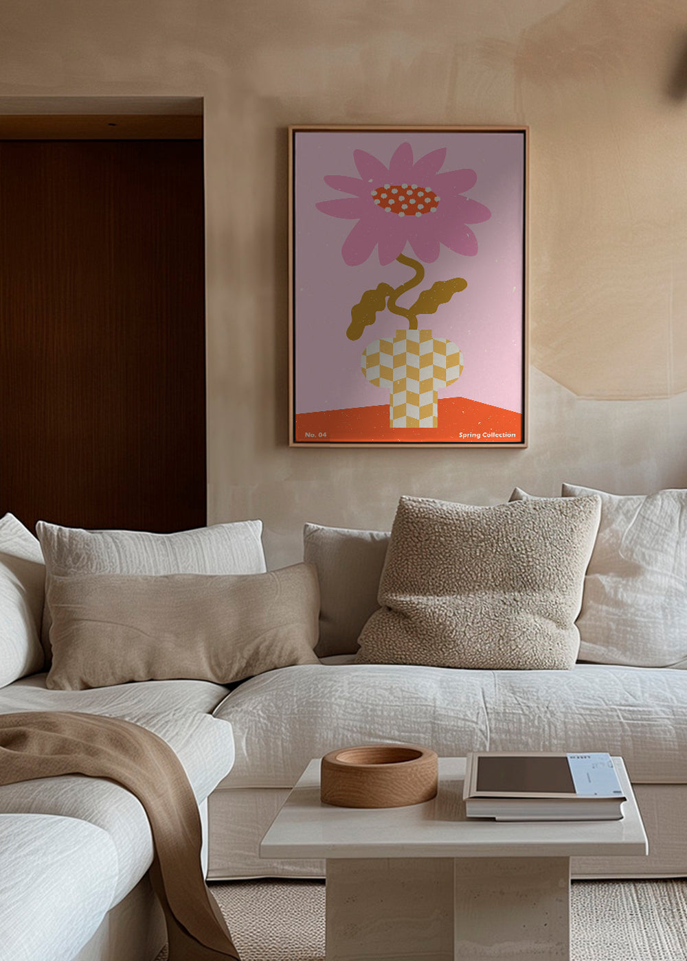 Botanisk plakat rosa med grafisk blomst