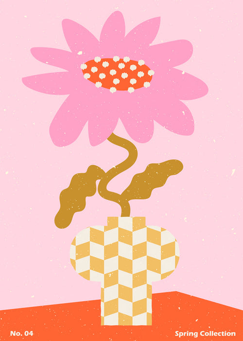 Botanisk plakat rosa med grafisk blomst