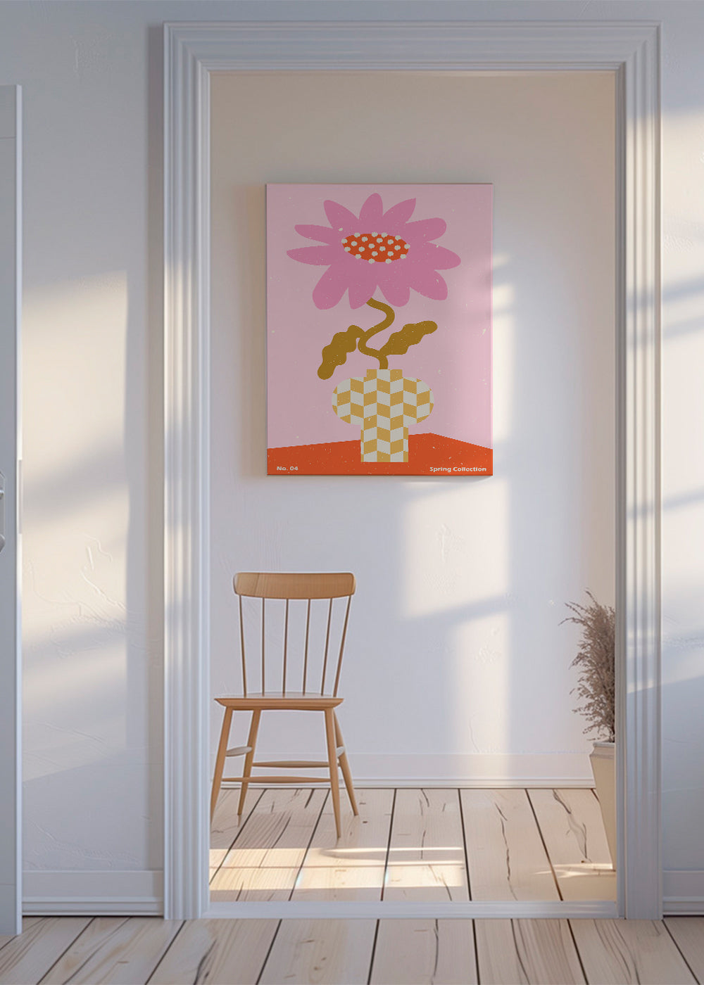 Botanisk plakat rosa med grafisk blomst