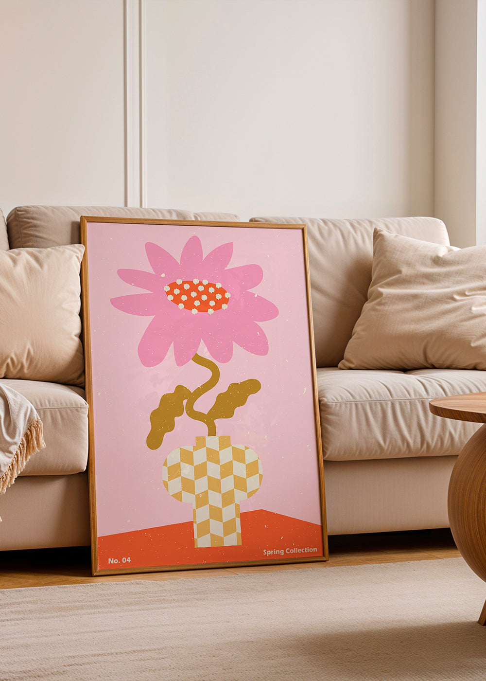 Botanisk plakat rosa med grafisk blomst