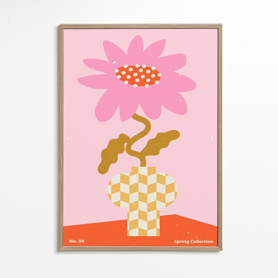 Botanisk plakat rosa med grafisk blomst