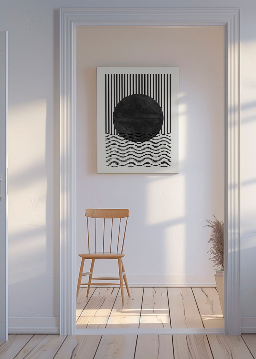 Geometrisk plakat: cirkel og bølger