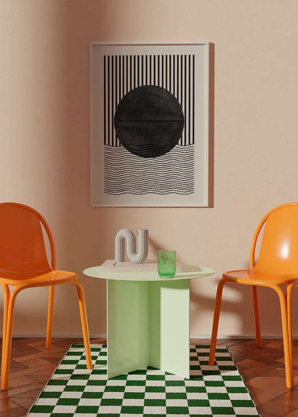 Geometrisk plakat: cirkel og bølger