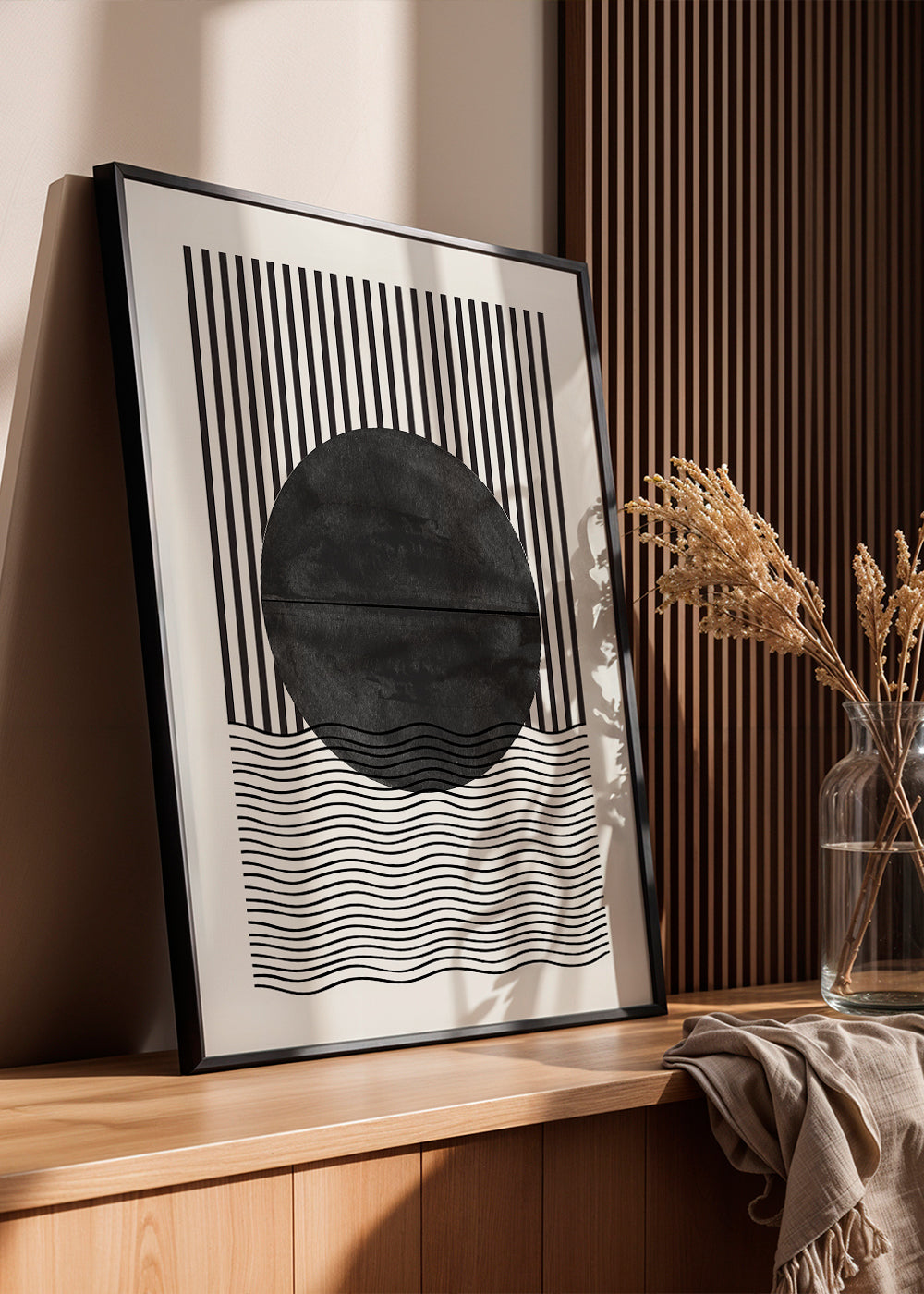 Geometrisk plakat: cirkel og bølger