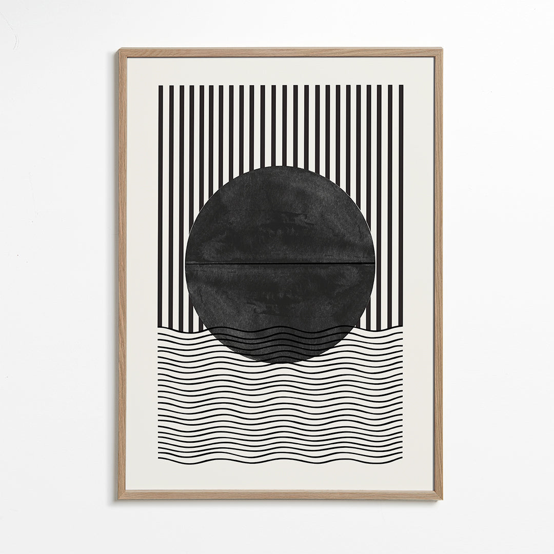 Geometrisk plakat: cirkel og bølger