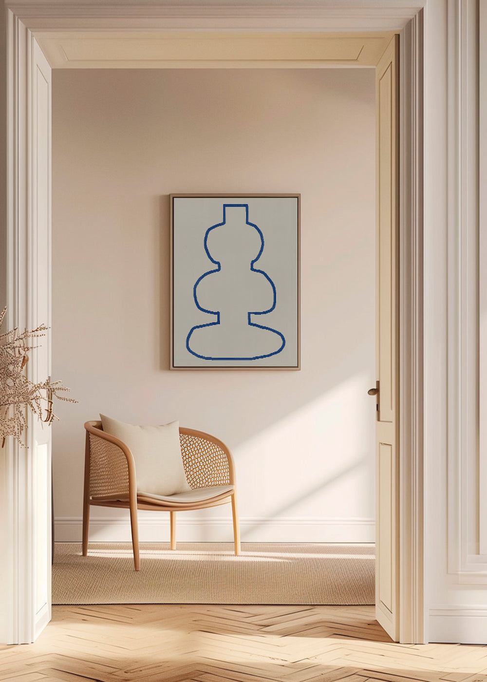 Minimalistisk billede med blå kontur