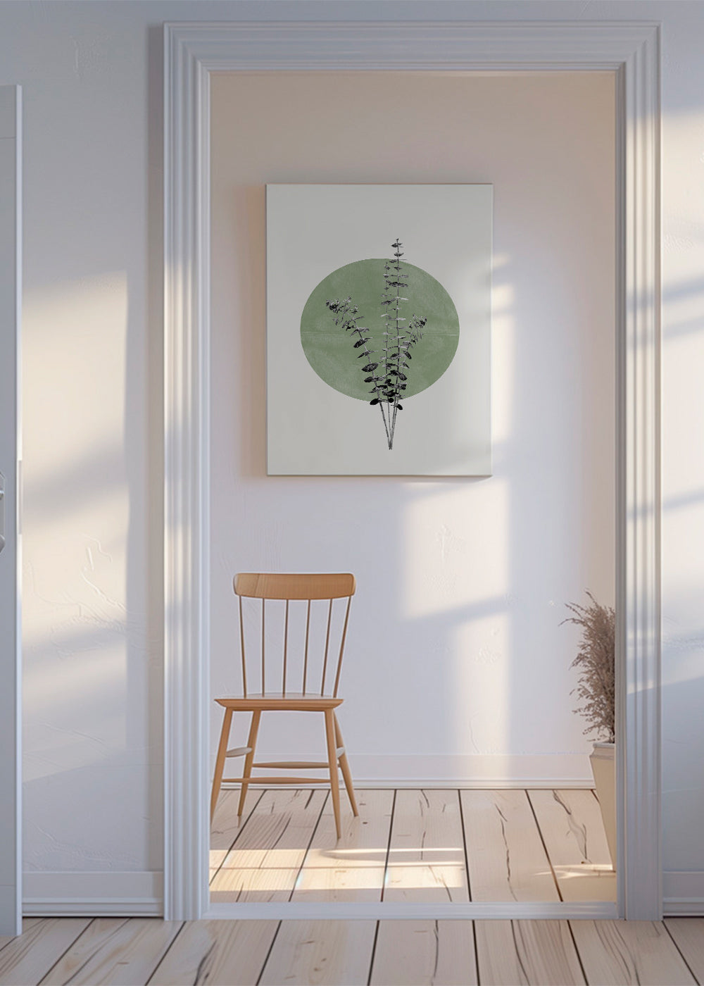 Botanisk plakat: eukalyptus med grøn cirkel