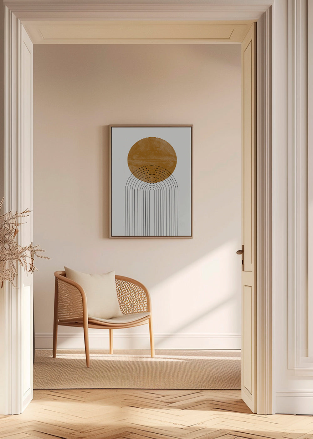 Geometrisk plakat med okkerbue