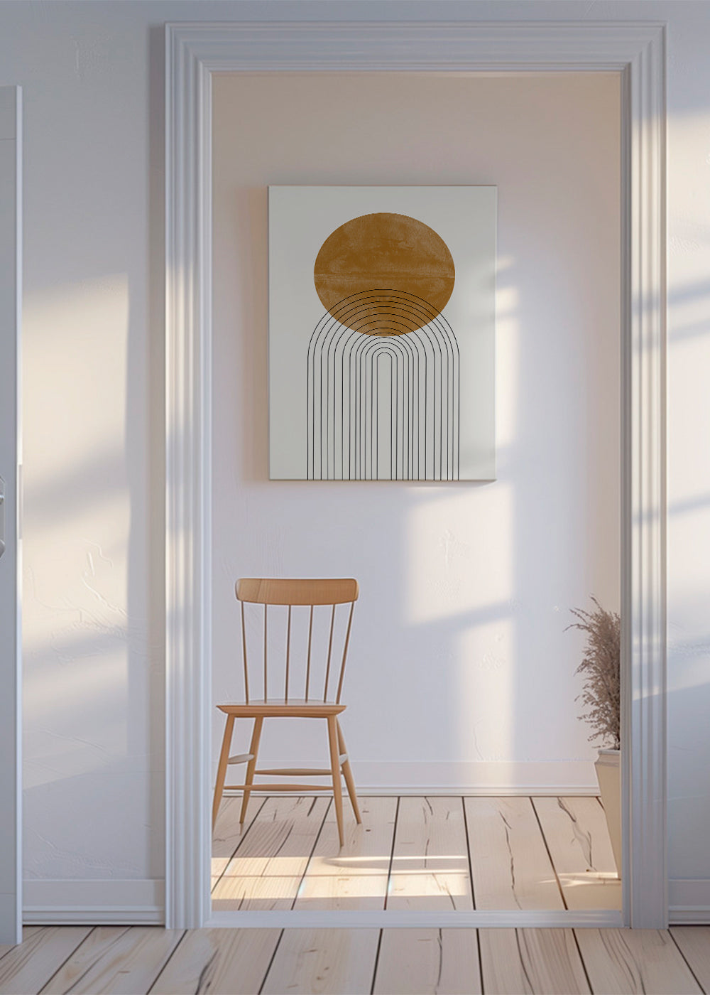 Geometrisk plakat med okkerbue
