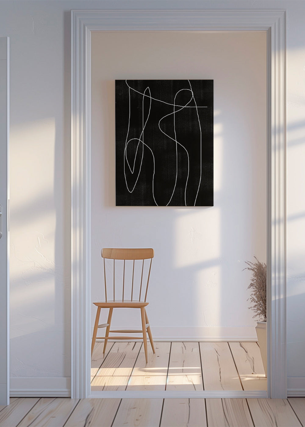 Abstrakt kunst med kontinuerlig linje på mørk baggrund