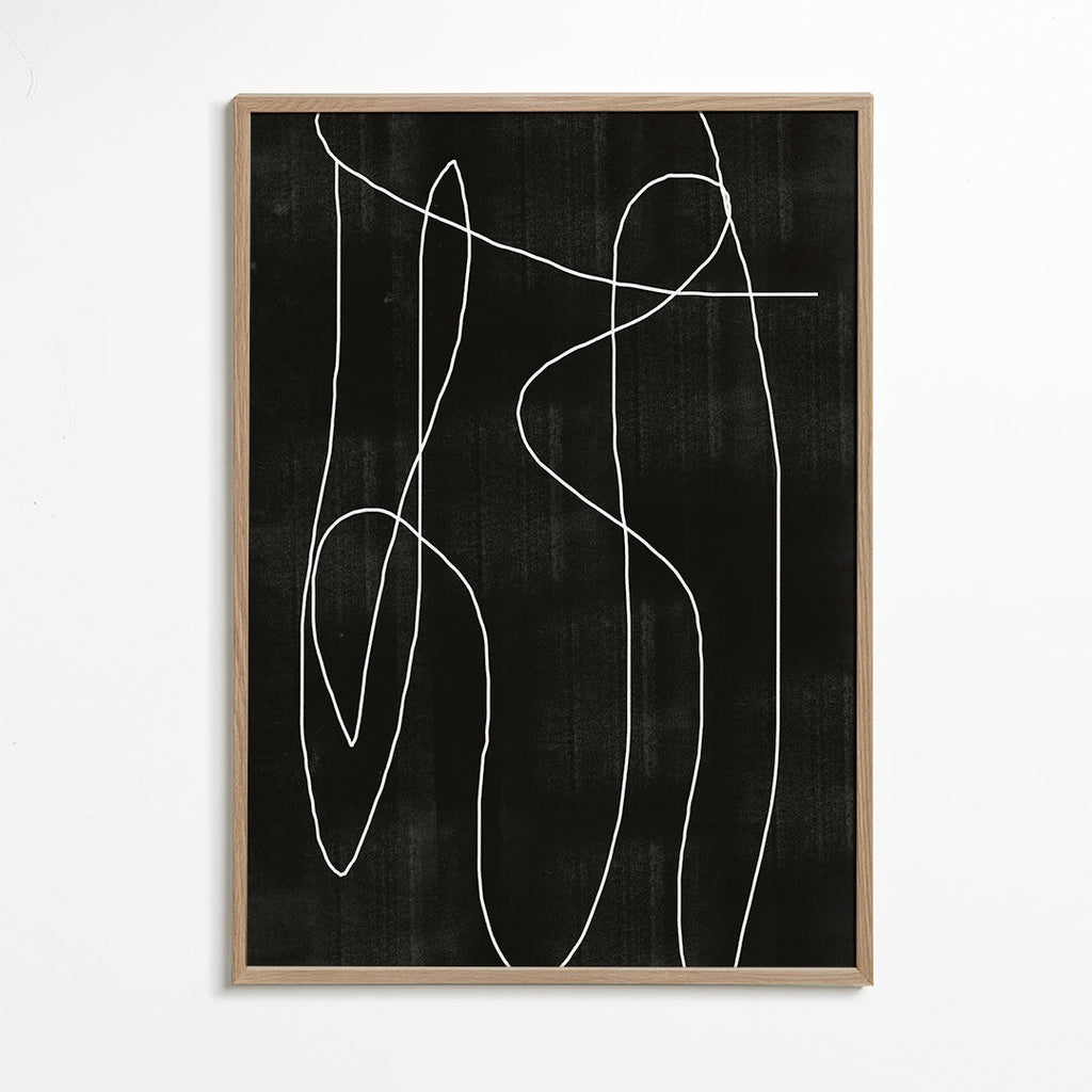 Abstrakt kunst med kontinuerlig linje på mørk baggrund