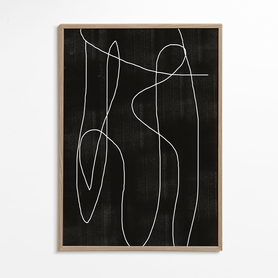 Abstrakt kunst med kontinuerlig linje på mørk baggrund