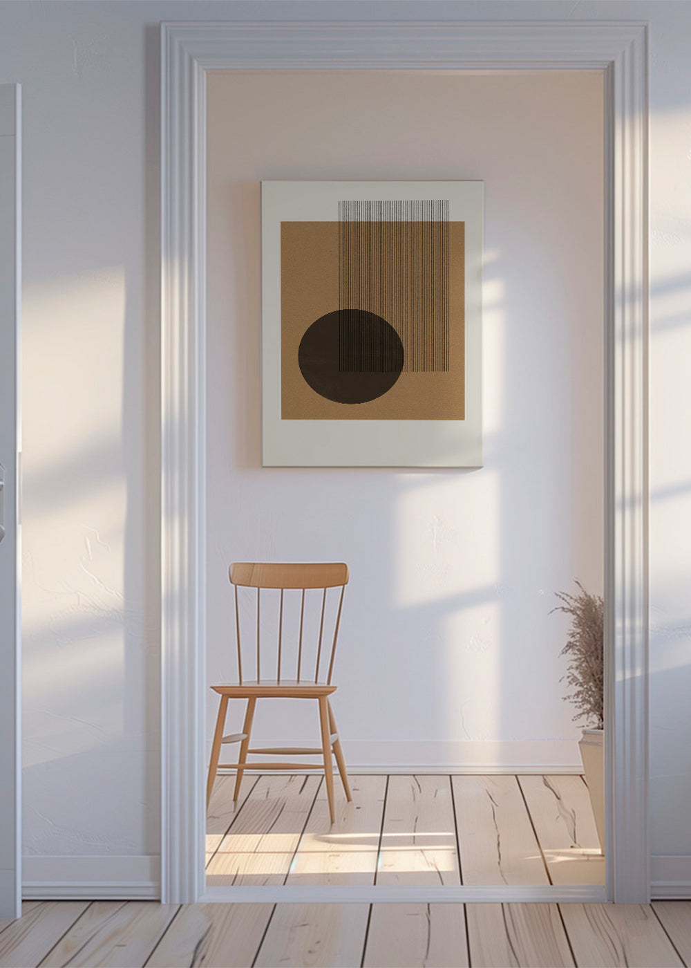Geometrisk plakat med cirkel og linjehvirvel