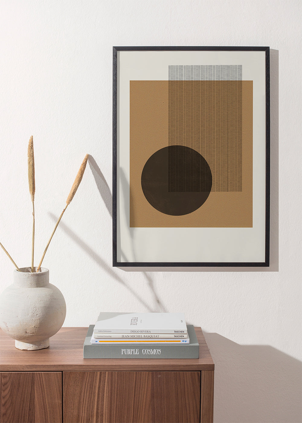 Geometrisk plakat med cirkel og linjehvirvel