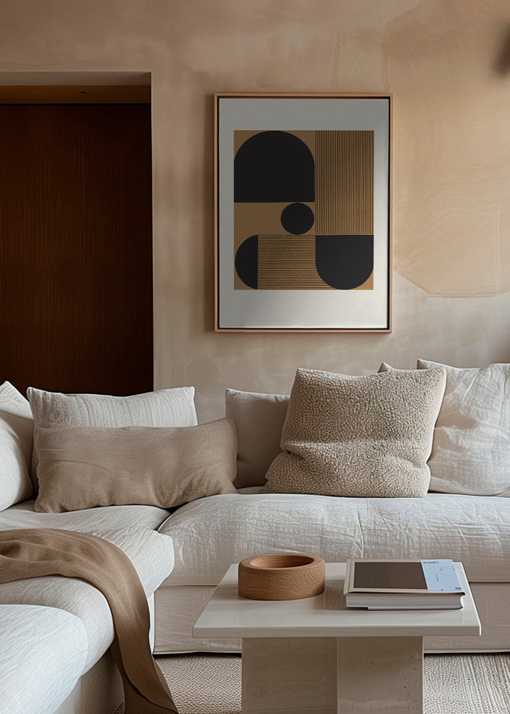 Geometrisk plakat med halvcirkler og bånd