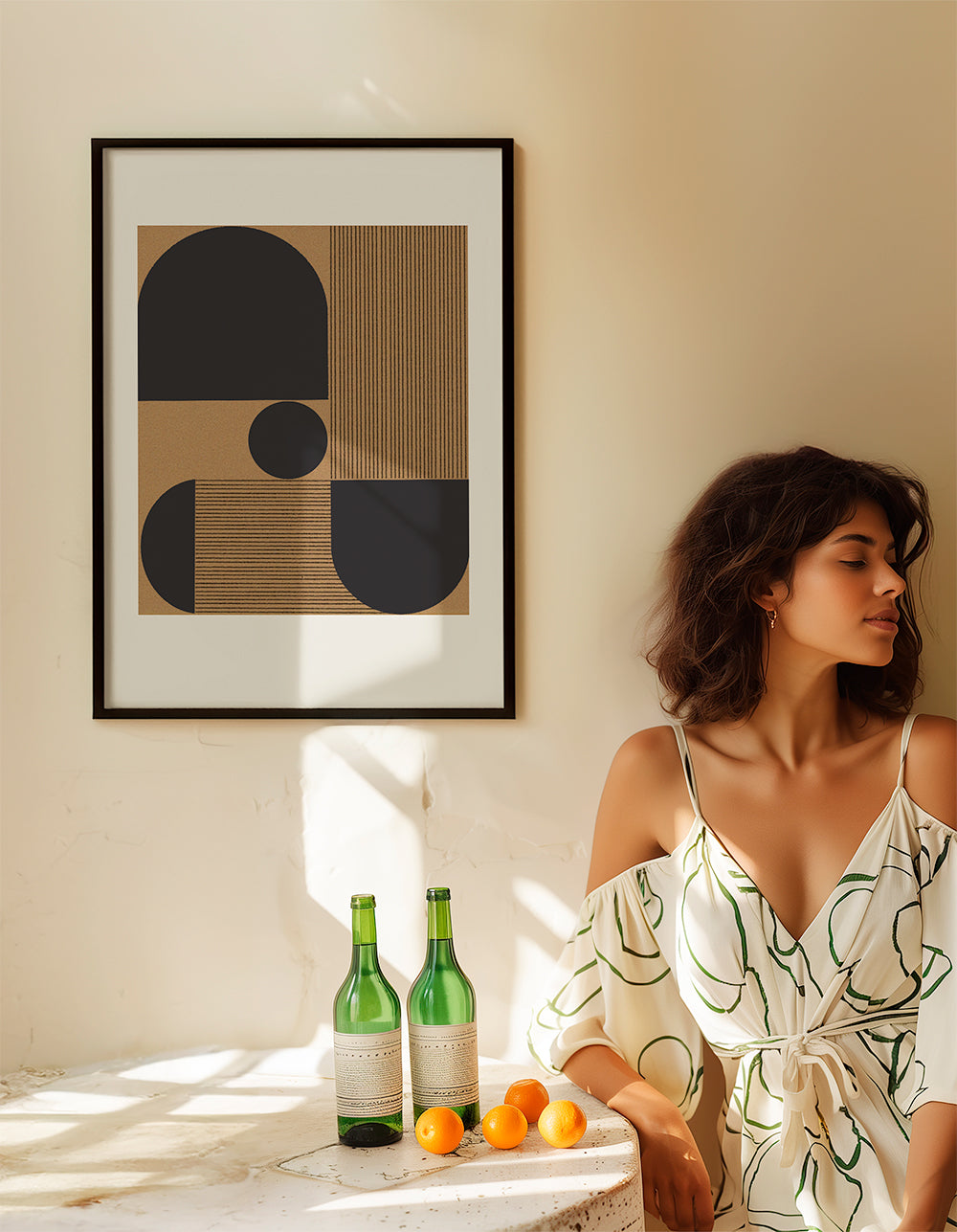Geometrisk plakat med halvcirkler og bånd