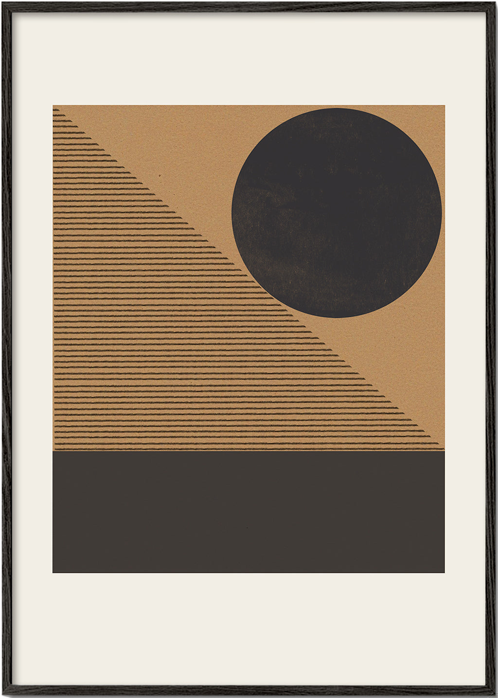 Geometrisk plakat med cirkel og diagonale streger