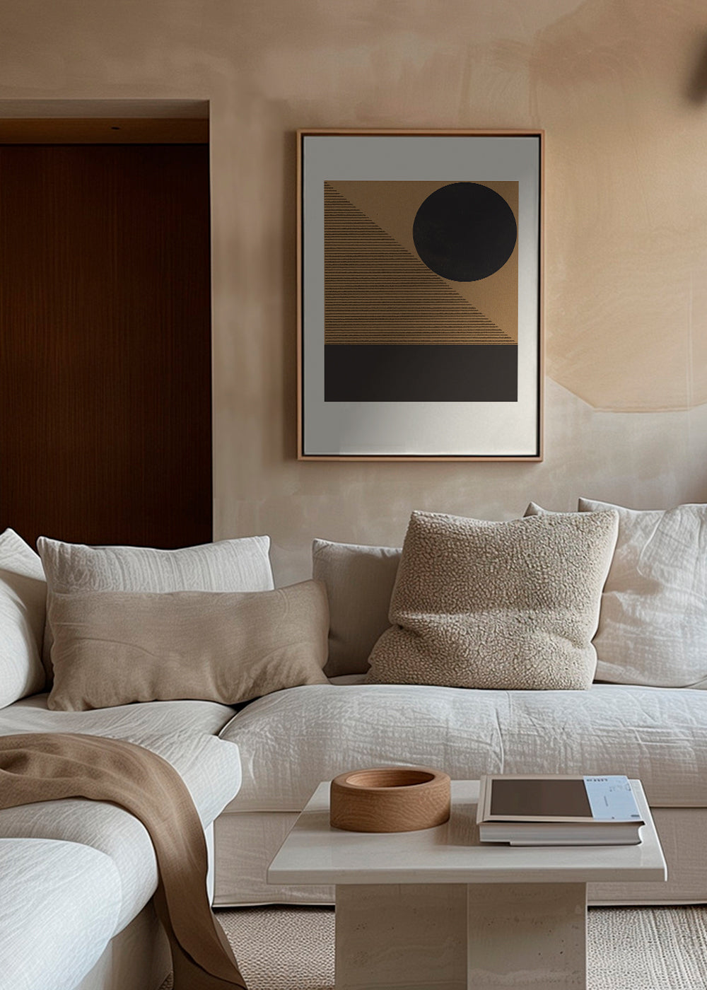 Geometrisk plakat med cirkel og diagonale streger