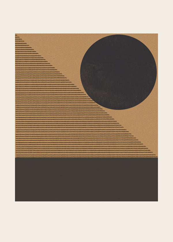 Geometrisk plakat med cirkel og diagonale streger
