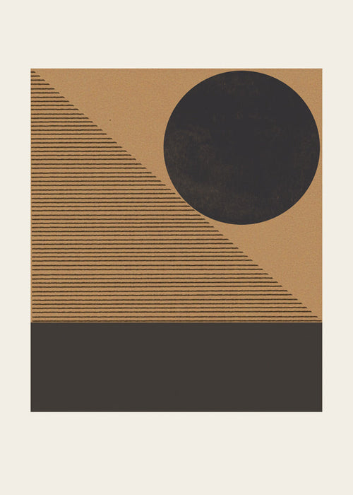 Geometrisk plakat med cirkel og diagonale streger