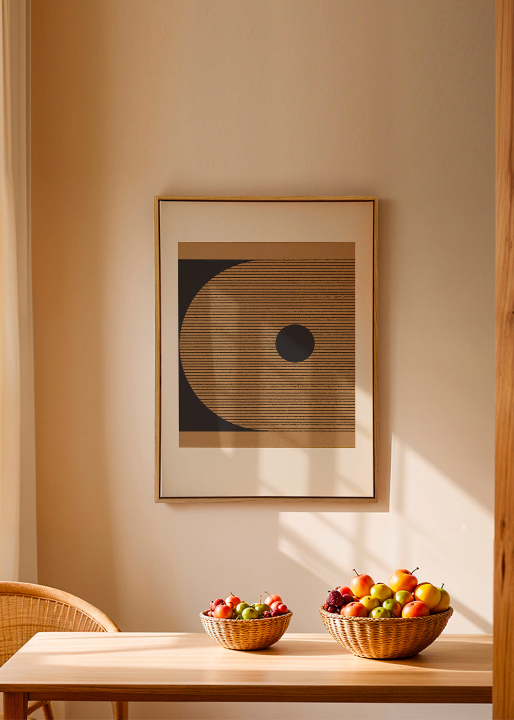 Geometrisk plakat med cirkler og linjestruktur