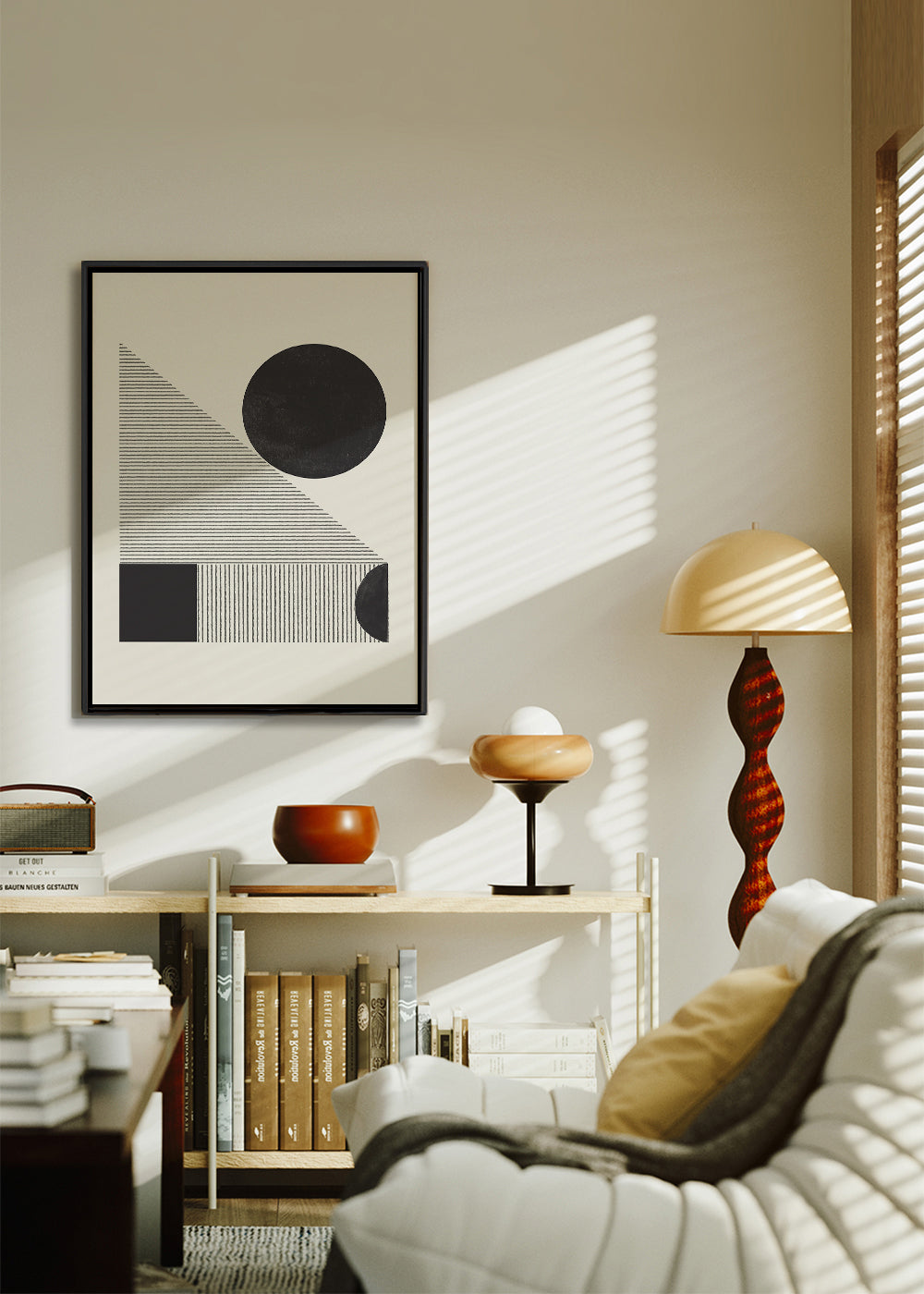 Geometrisk plakat med tekstureret cirkel