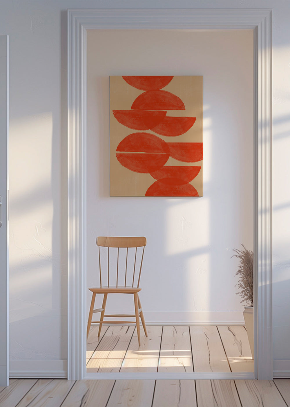 Geometrisk plakat med røde halvcirkler