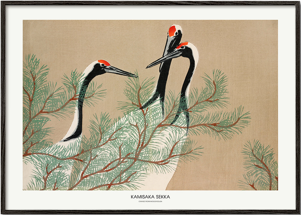 Kunst japanske traner blandt fyrregrene