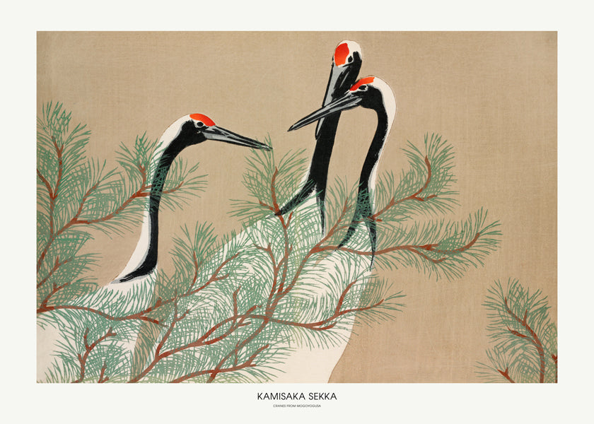 Kunst japanske traner blandt fyrregrene