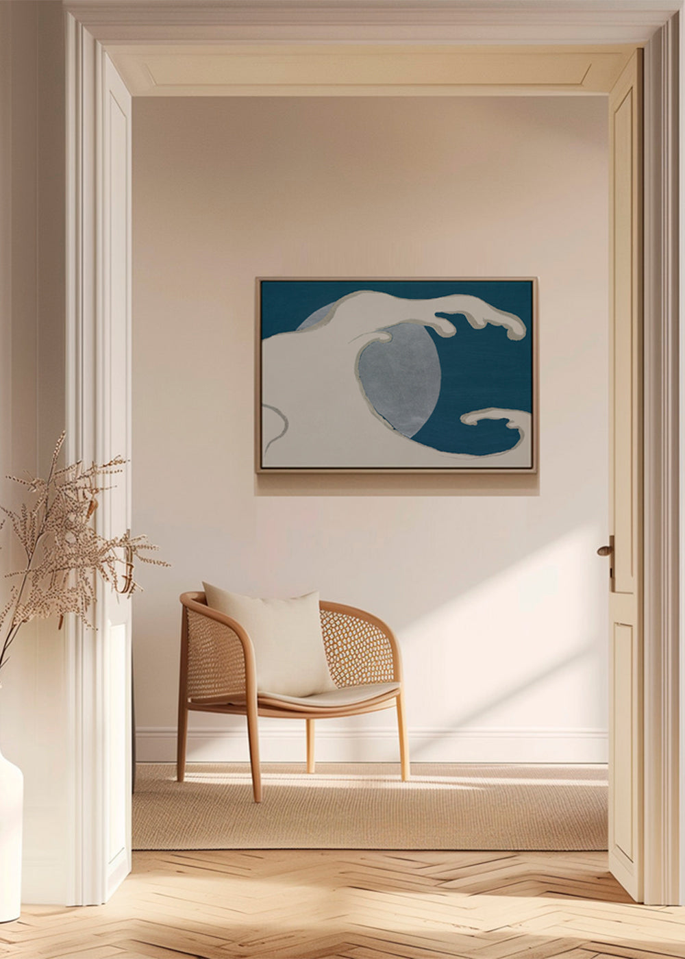 Illustration: stiliseret bølge og månens skive