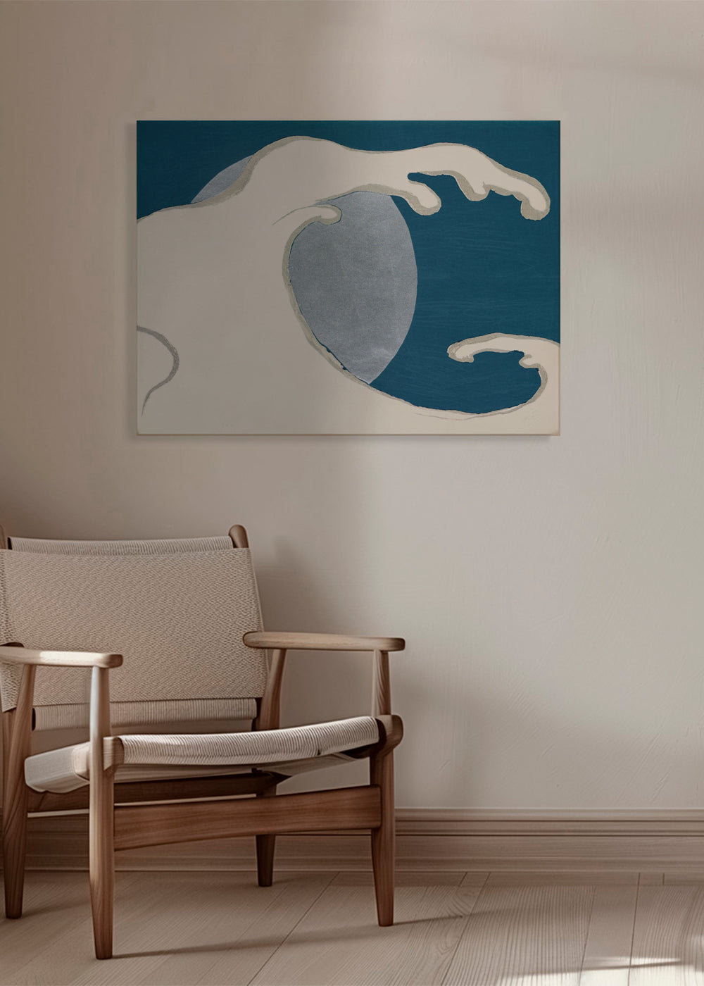 Illustration: stiliseret bølge og månens skive