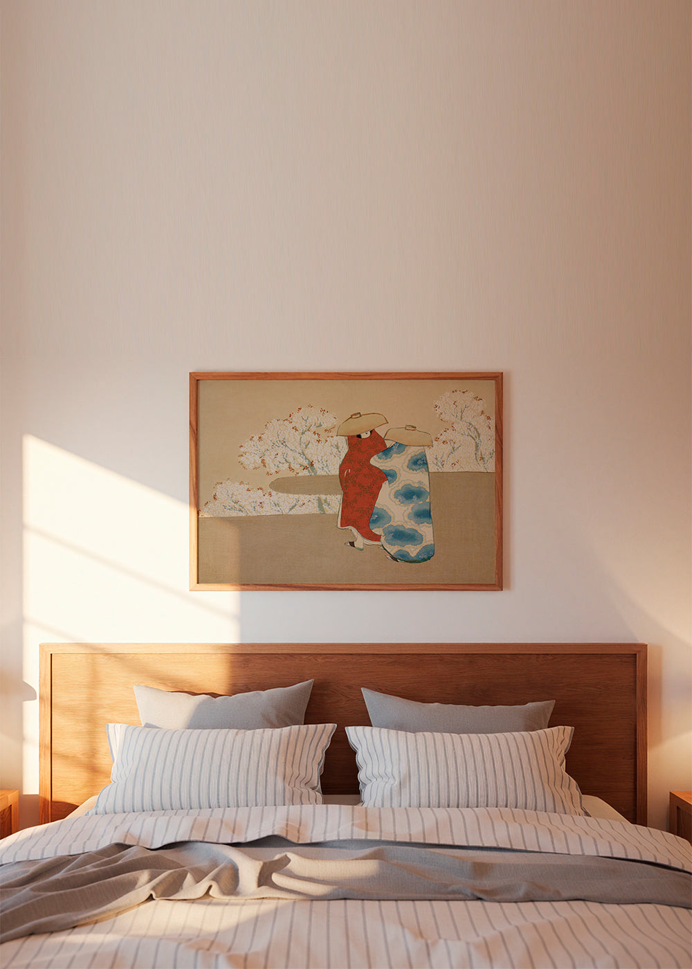 Botanisk print med japanske figurer og sakura