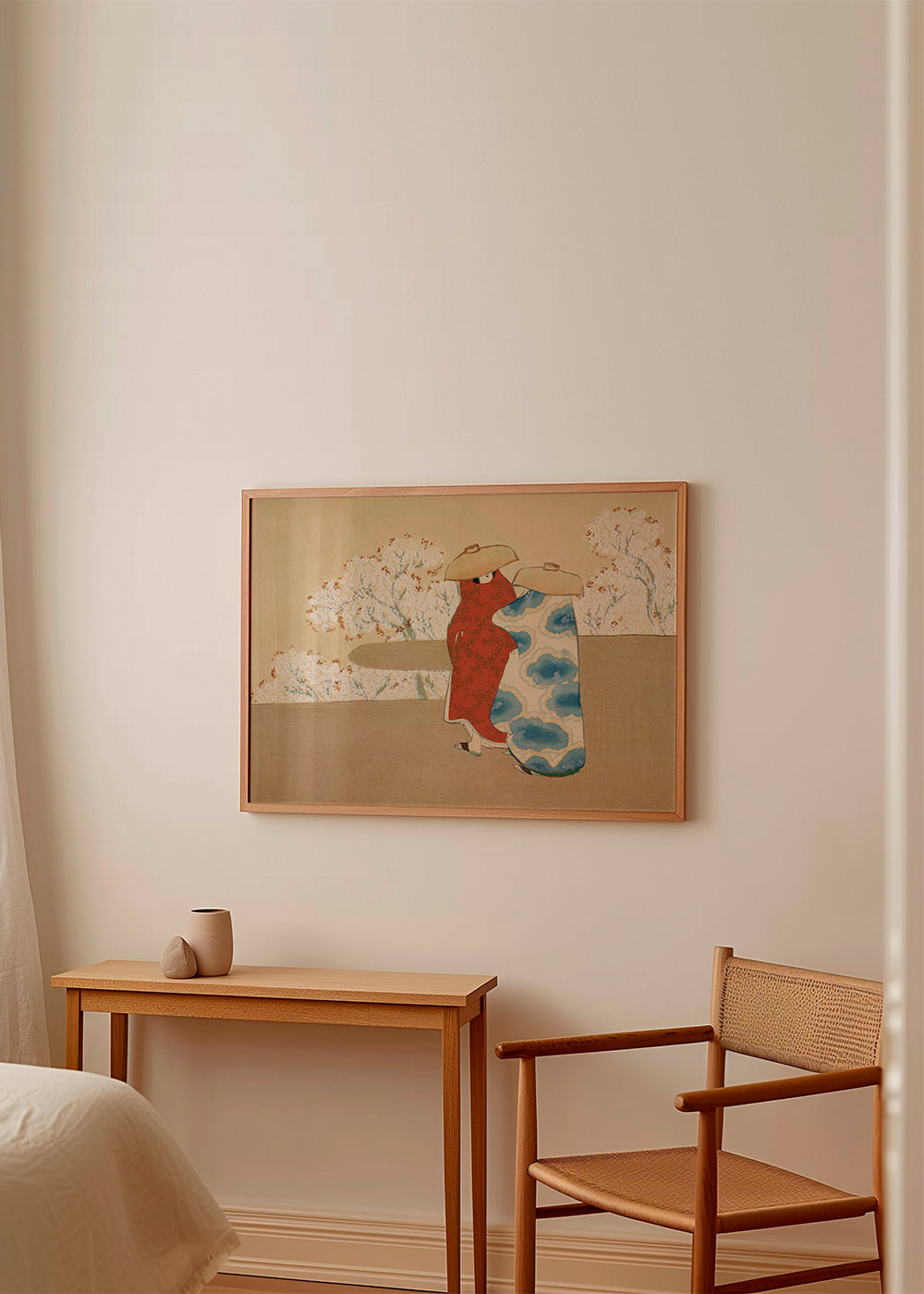 Botanisk print med japanske figurer og sakura