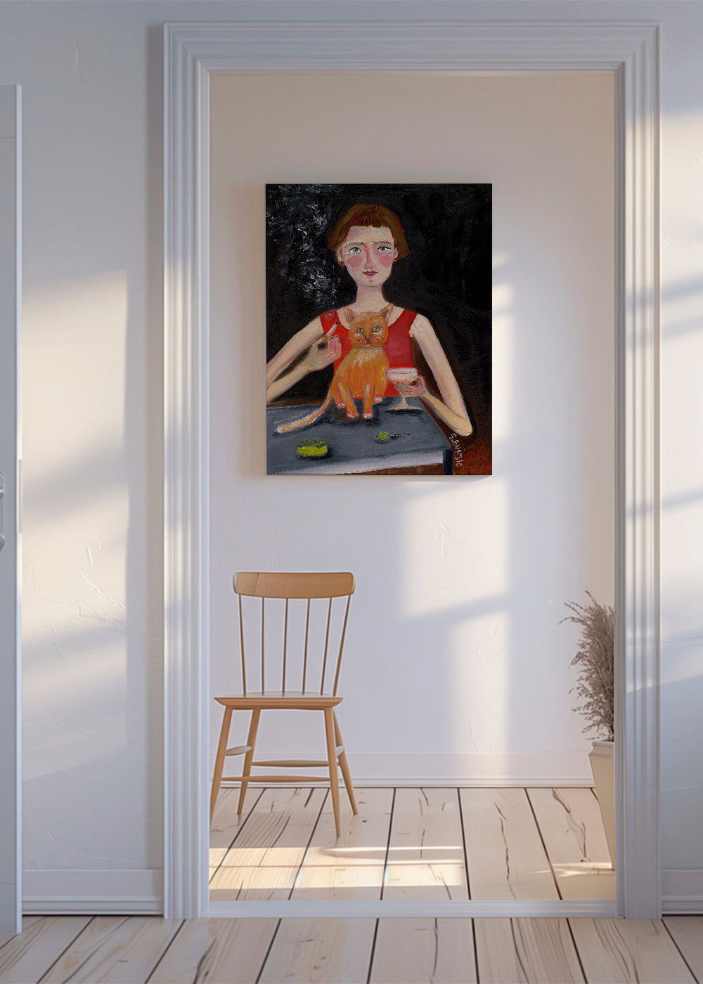 Vintage plakat kvinde med cocktail og kat