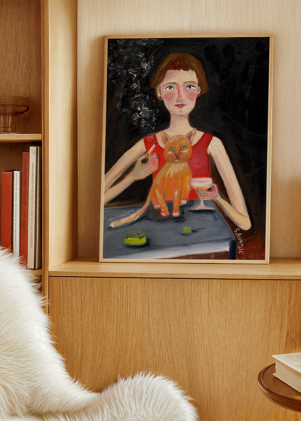 Vintage plakat kvinde med cocktail og kat
