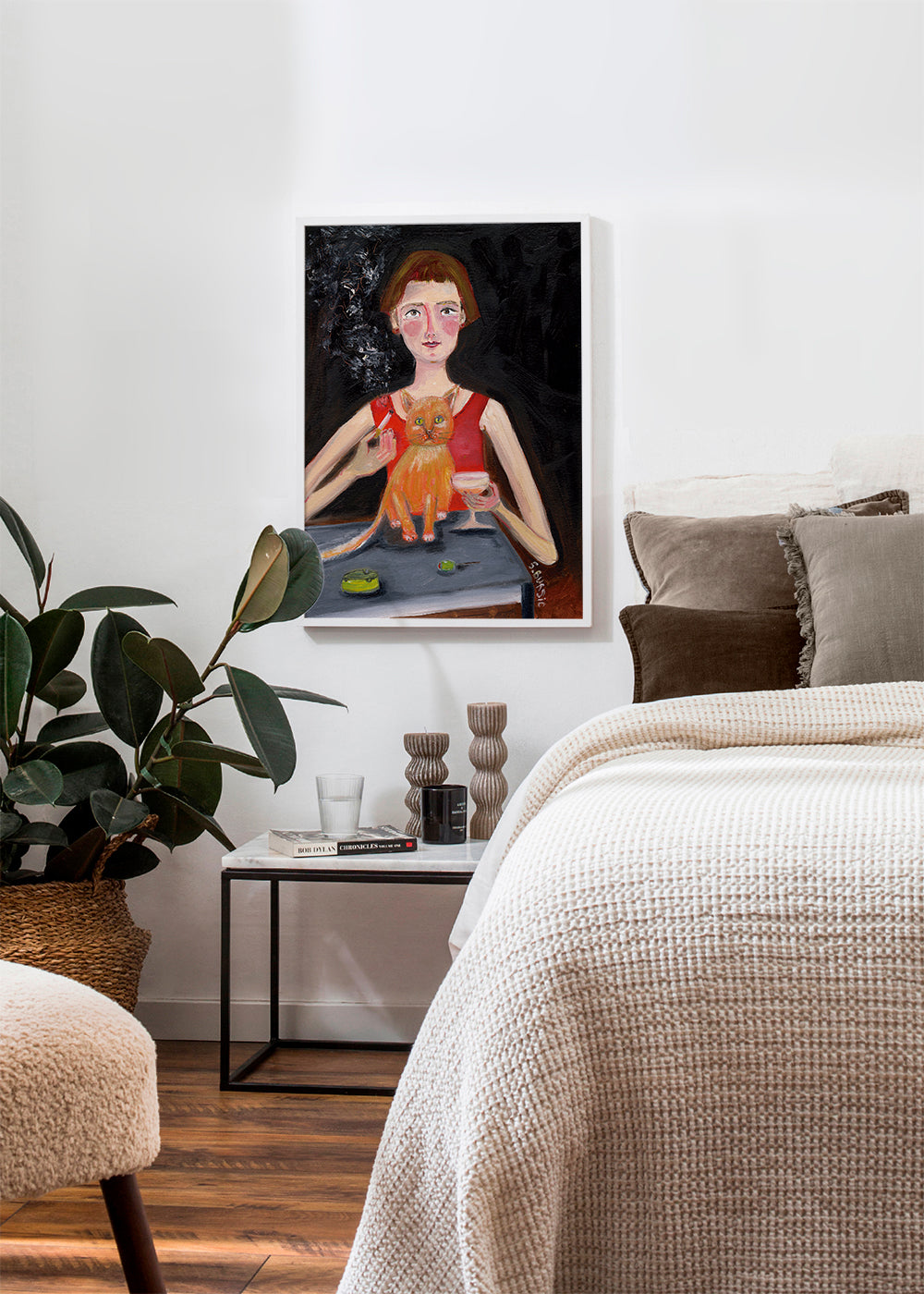 Vintage plakat kvinde med cocktail og kat