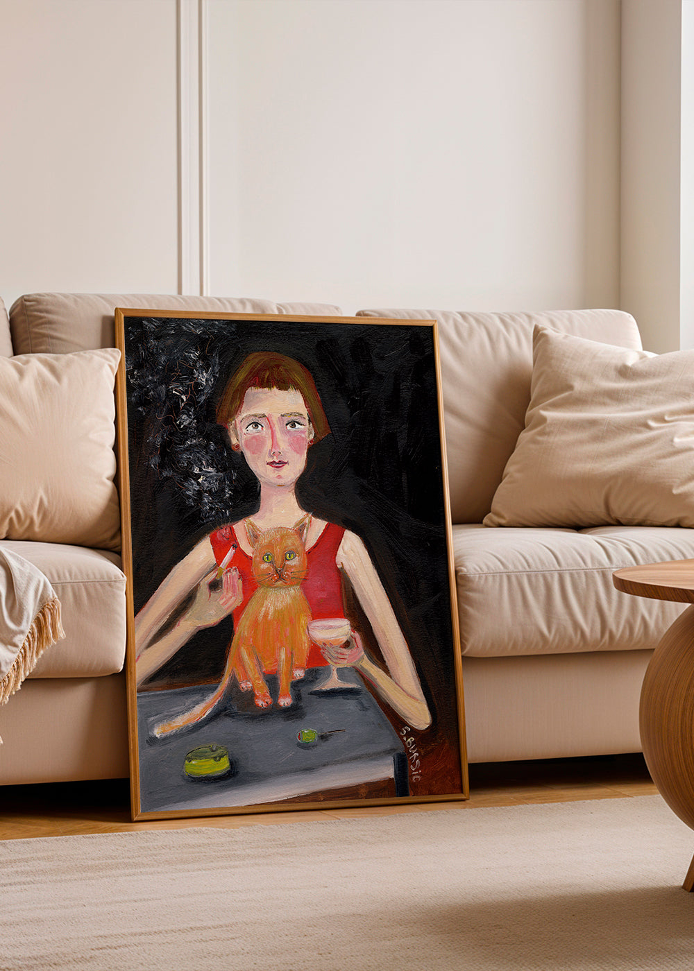 Vintage plakat kvinde med cocktail og kat