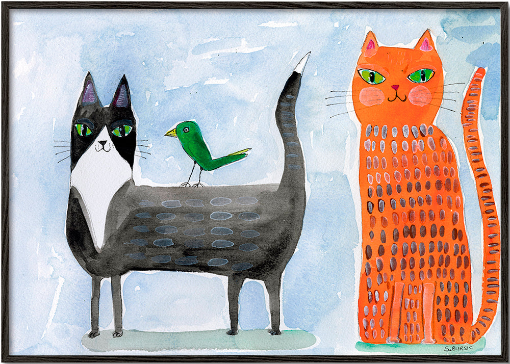 Legesyg kat-og-fugl-illustration