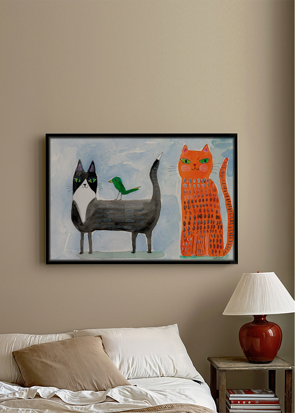 Legesyg kat-og-fugl-illustration