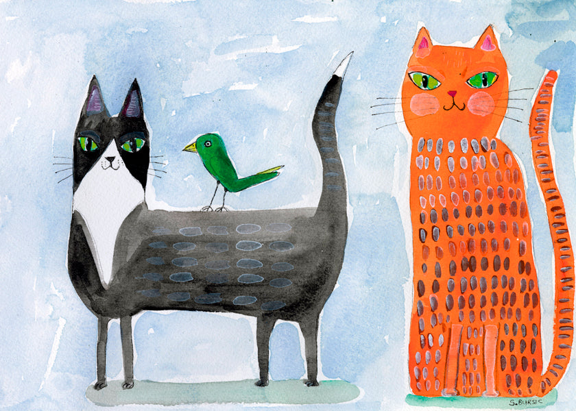 Legesyg kat-og-fugl-illustration