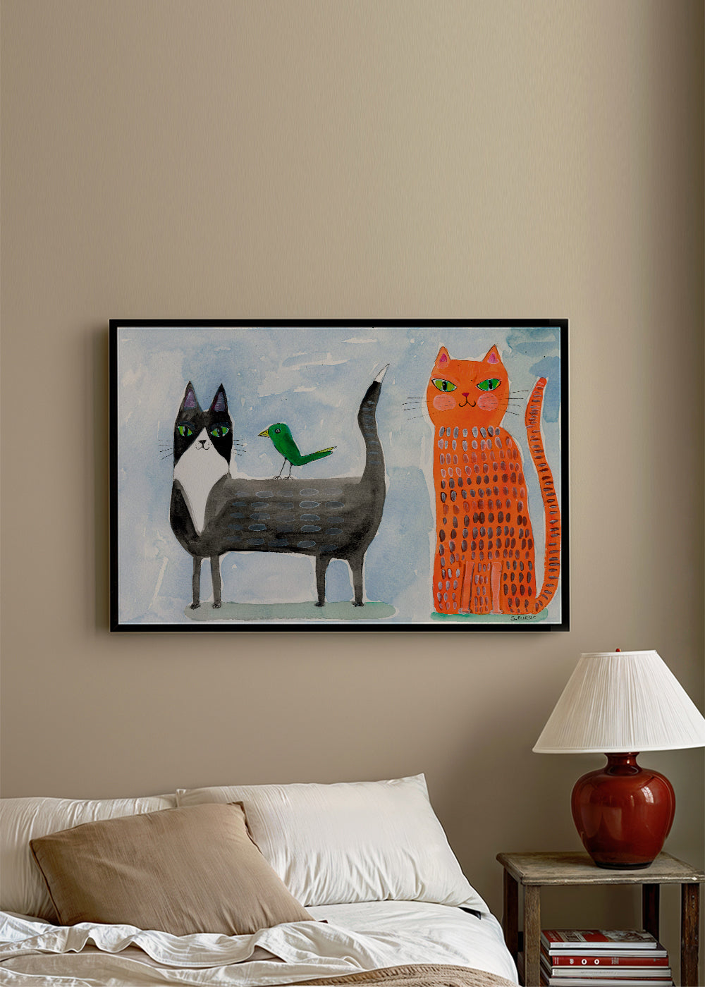 Legesyg kat-og-fugl-illustration