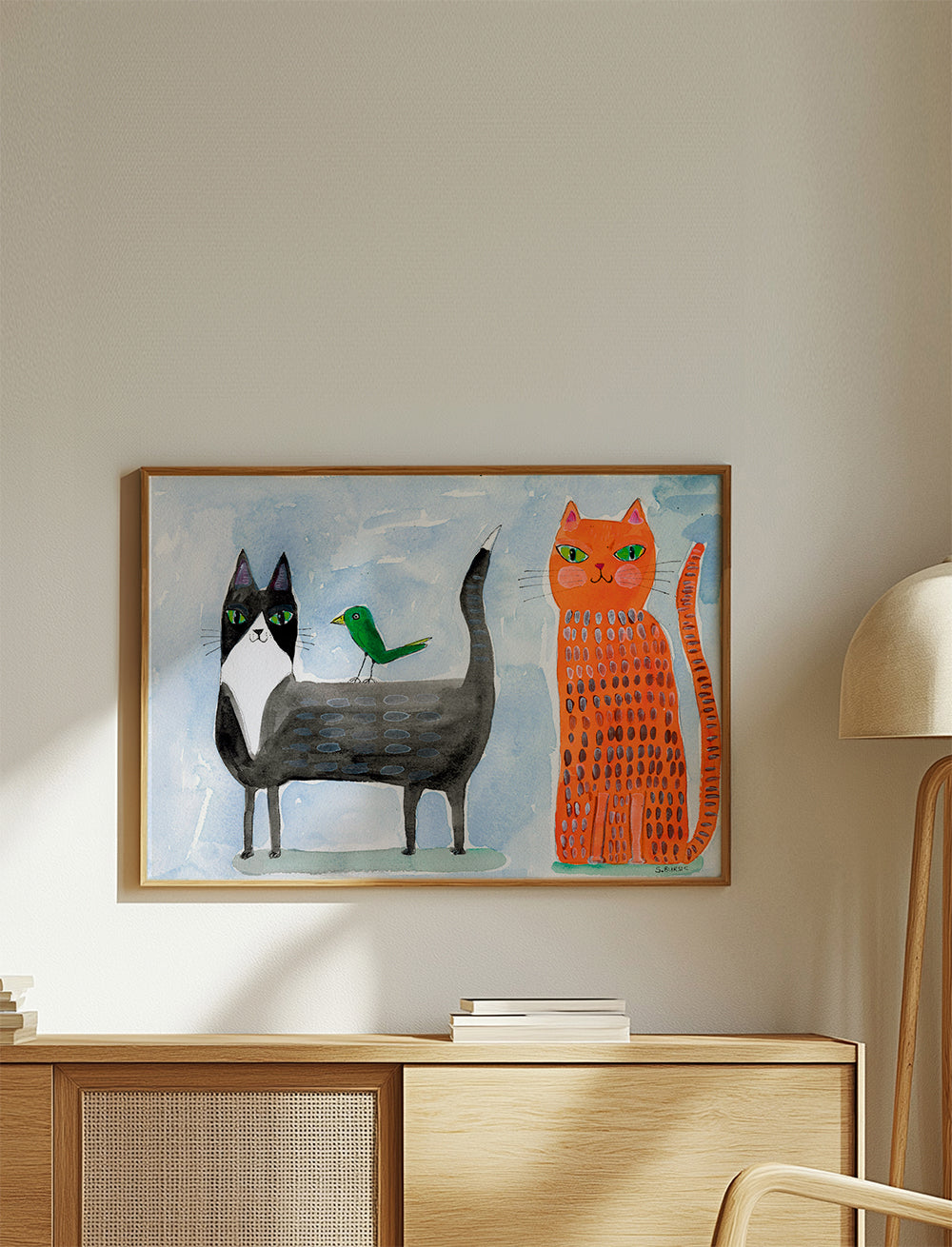 Legesyg kat-og-fugl-illustration