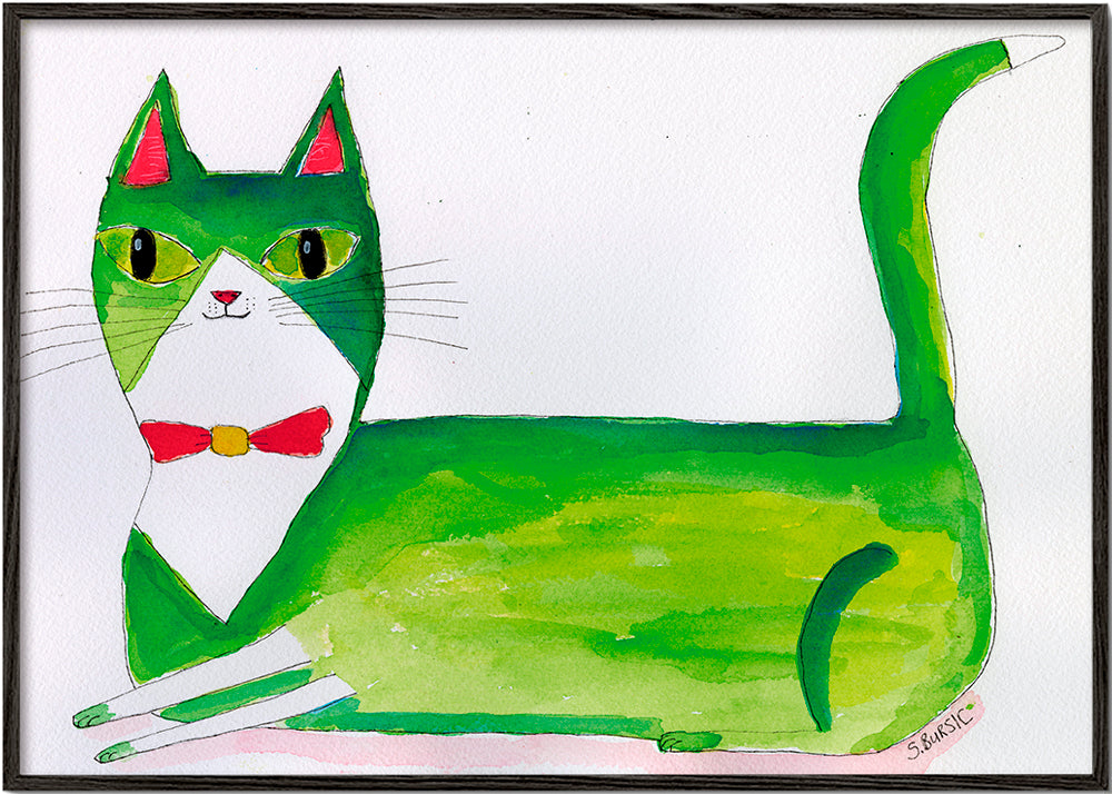 Grøn kat illustration liggende