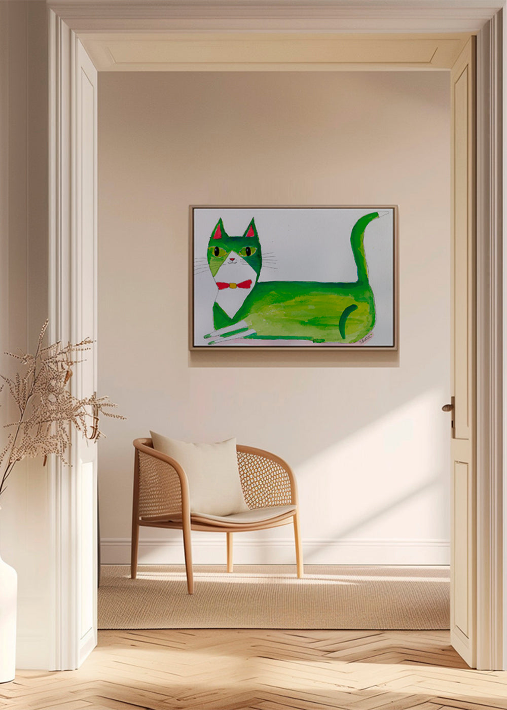Grøn kat illustration liggende