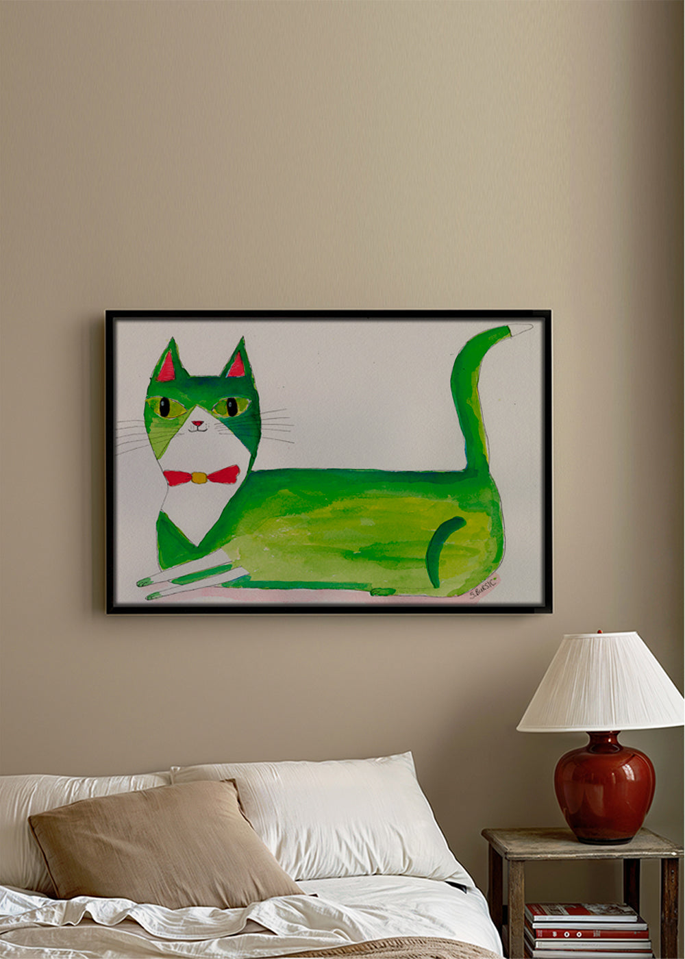 Grøn kat illustration liggende