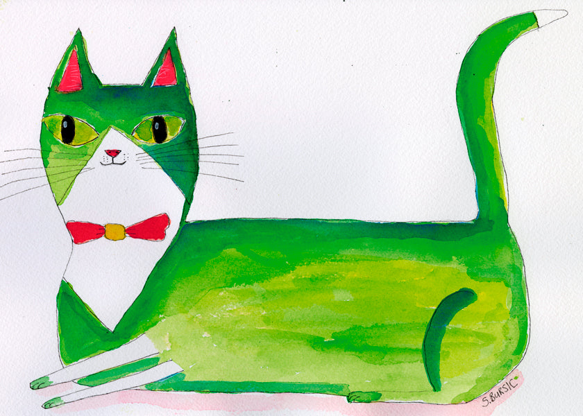 Grøn kat illustration liggende