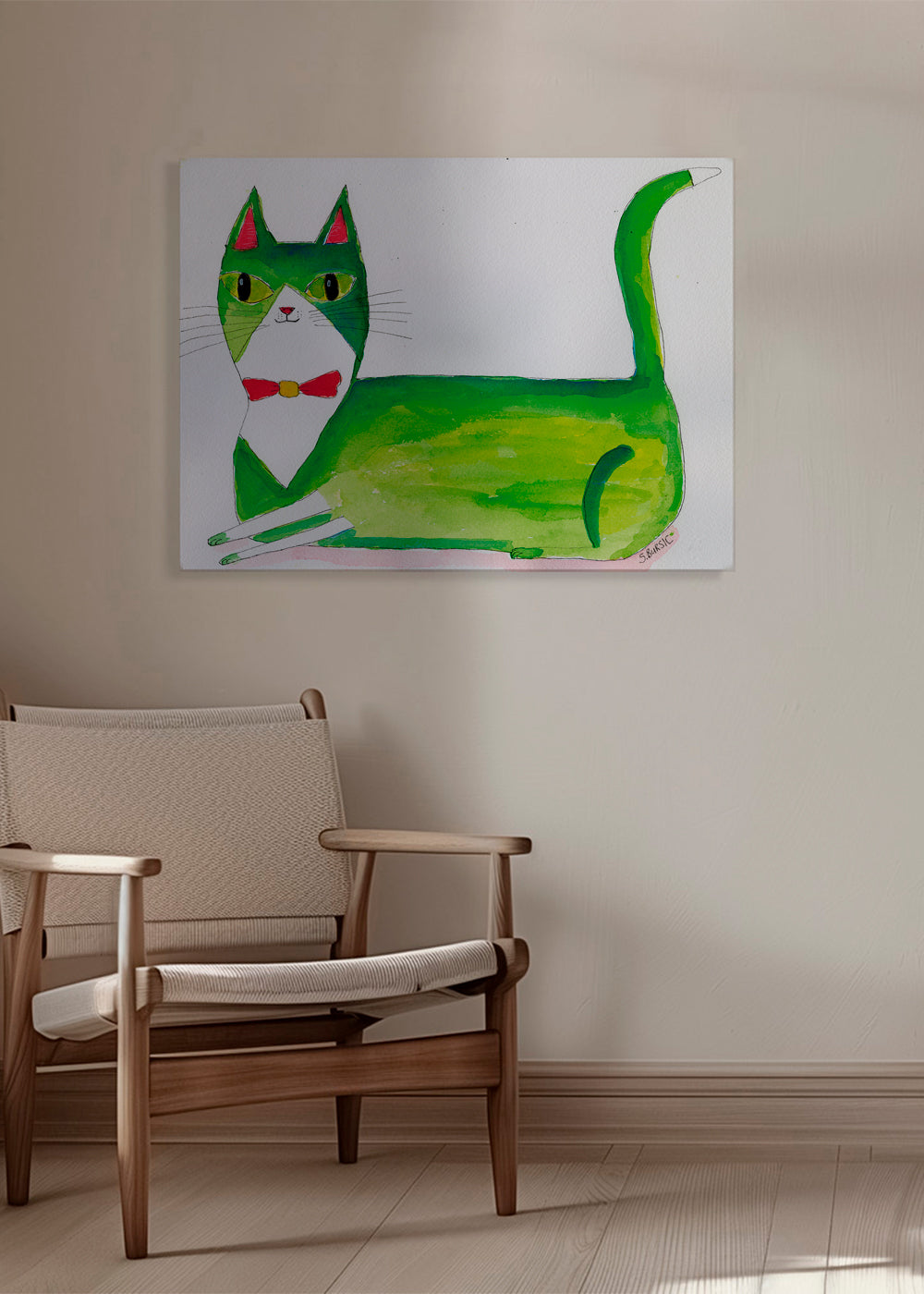 Grøn kat illustration liggende