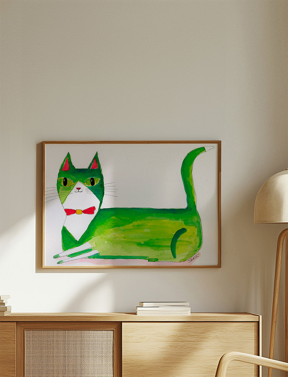 Grøn kat illustration liggende