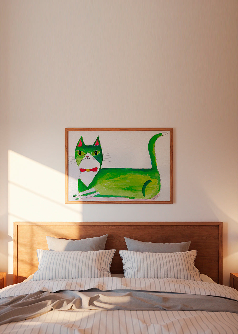 Grøn kat illustration liggende