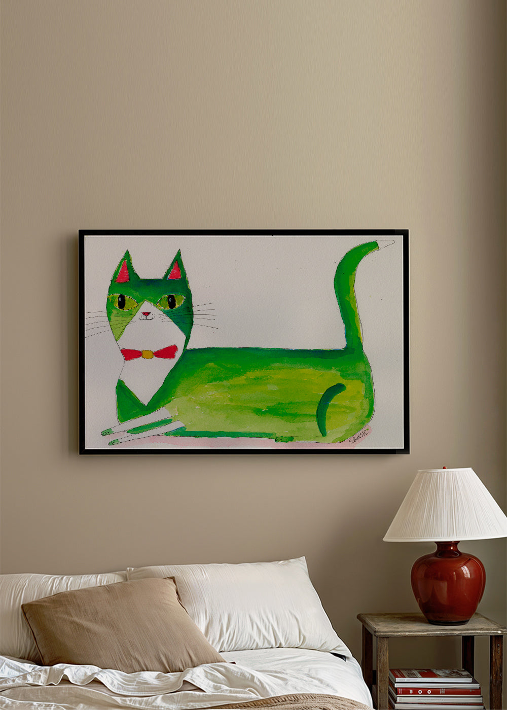 Grøn kat illustration liggende